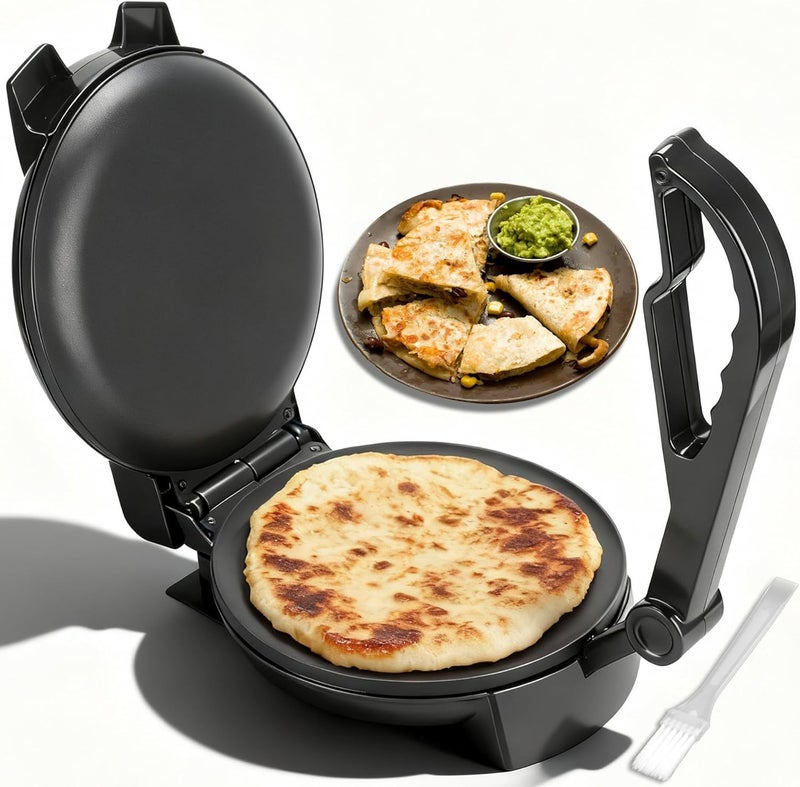 FineMade Compact Roti Maker, 8'' Electric Tortilla Maker Machine, Maquina Para Hacer Tortillas, Crepe Maker,Electric Tortilla Press, Prensa Para Tortillas, Recipe Included, Black - Image 1